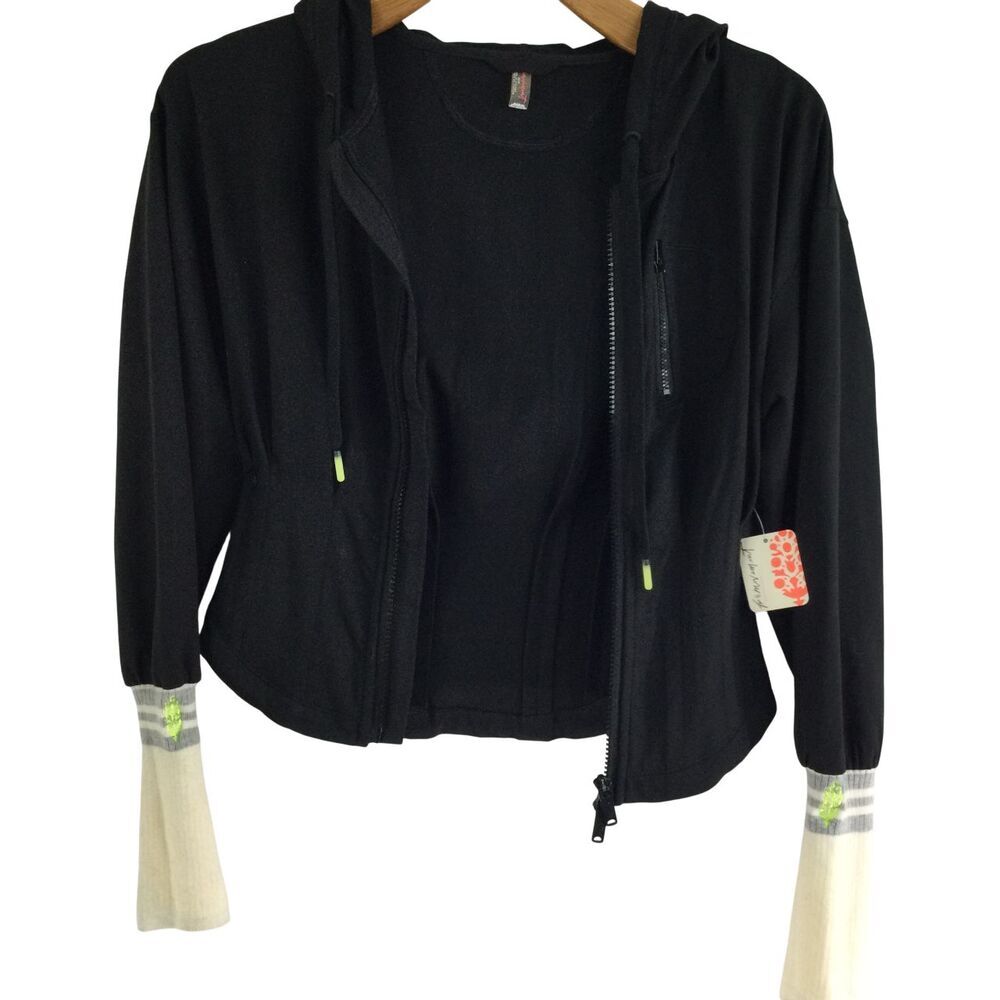 Free People Movement Corset Double Zip Knit Cuff Performance Jacket Black XS NWT